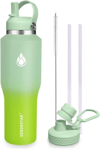Miniatura 11 de SENDESTAR Botella de agua de acero inoxidable de 40 onzas (fría durante 48 horas, caliente durante 24 horas), botella aislada al vacío de doble Gris