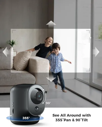 Miniatura 3 de COCOCAM Cámara de seguridad interior con vista panorámica/inclinación 2K con batería de 5200mAh, cámara WiFi, inalámbrica para monitor de Negro