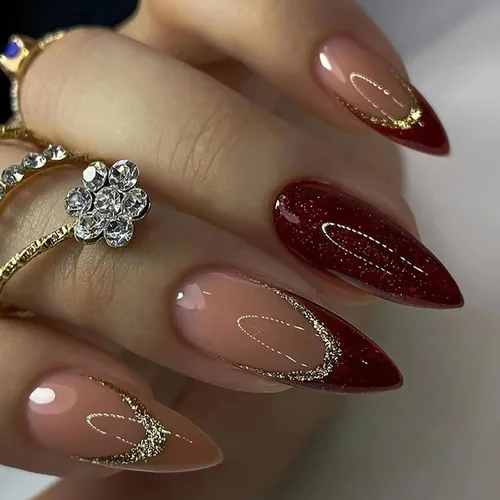 Miniatura 8 de Uñas postizas artificiales a presión de longitud media con diseño de lentejuelas plateadas, cobertura completa, reutilizables, rosadas