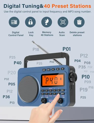 Miniatura 7 de Radio digital AM FM de onda corta con la mejor recepción, radio portátil recargable de 4000 mAh con alerta meteorológica NOAA, altavoz grande