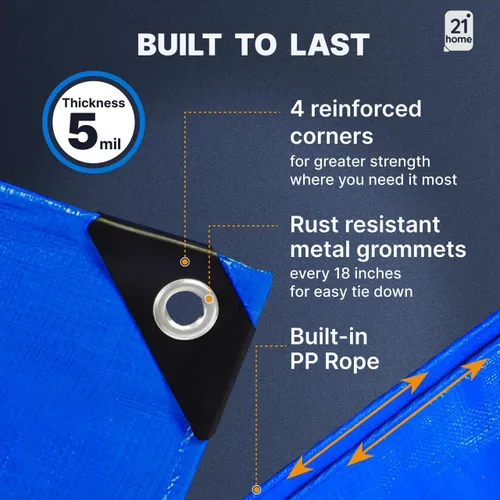 Miniatura 6 de Lona de polietileno azul resistente de 8 x 10 pies, resistente a los rayos UV, impermeable, resistente a la intemperie, lona multiusos