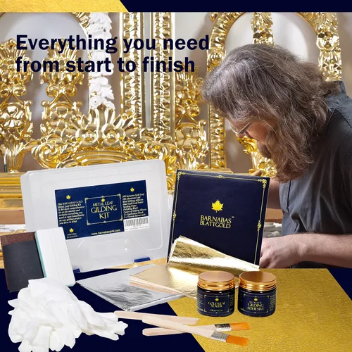 Miniatura 7 de Barnabas - Kit de dorado – 100 hojas de imitación de hoja de oro y hoja de plata, adhesivo dorado de 2.0 fl oz, sellador brillante 2.0 fl oz, 2