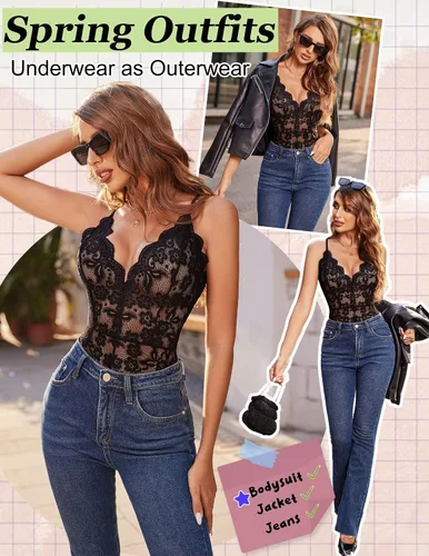 Miniatura 8 de Avidlove - Body de encaje sexy, lencería de una pieza para mujer, con escote en V profundo