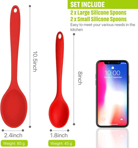 Miniatura 2 de Paquete de 4 cucharas de silicona para cocinar, cucharas de mezcla de silicona, resistente al calor, utensilio de frotamiento de goma para cocina