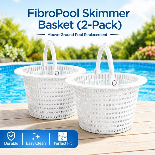 Miniatura 7 de FibroPool Cesta de desnatador de piscina sobre el suelo, paquete de 2 – Colador de repuesto a través de la pared con mango de pivote, atrapador