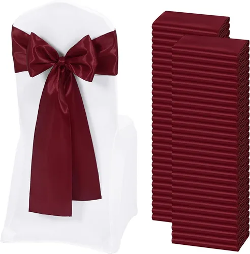 Miniatura 34 de 60 bandas para sillas de satén negro, diseño de lazos con lazos, para decoración de sillas para Acción de Gracias, boda, Navidad, banquetes