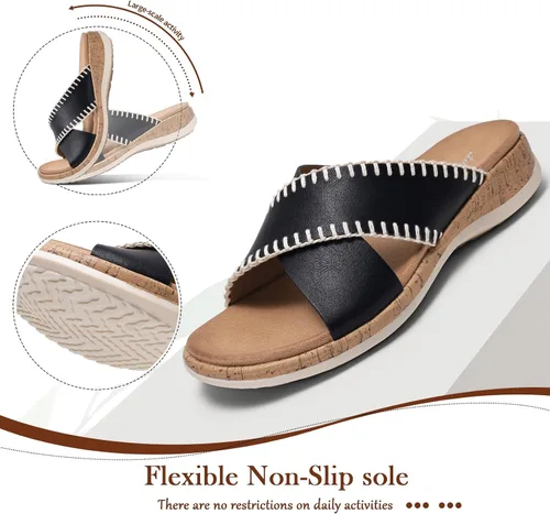 Miniatura 6 de Littleplum Sandalias para mujer, con soporte de arco, cómodas, planas, transpirables, ajustables, ortopédicas, para caminar, playa, viajes