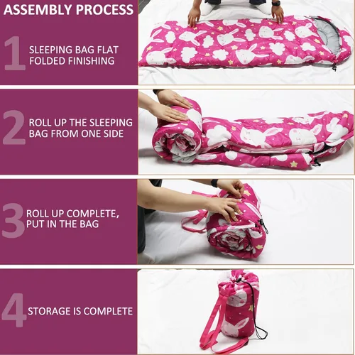 Miniatura 5 de Sacos de dormir para niños - Sacos de dormir para acampar con bolsa de transporte - Saco de dormir compacto para senderismo, mochilero para 3 Rosa