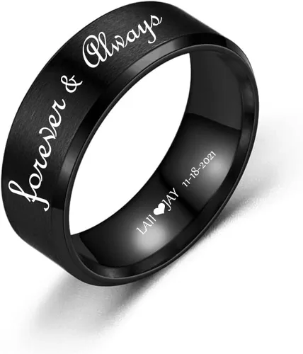 Anillos a juego personalizados para parejas, anillos de compromiso de acero inoxidable para parejas, juego con 2 anillos grabados en interiores y
