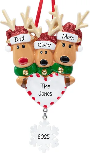 Miniatura 11 de Adorno navideño personalizado de familia de 3 renos 2026 Familia de ciervos Rodolfo para árbol de Navidad Recuerdo personalizado para padres