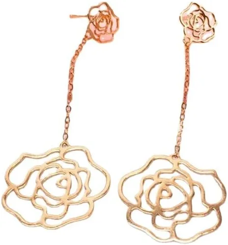 Miniatura 6 de SAGEKING 2024 New 585 Purple Gold Plated 14K Rose Gold Gift Fashion Flower Long Earrings For Women Light Luxury Wedding Jewelry For Girlfriend Gift