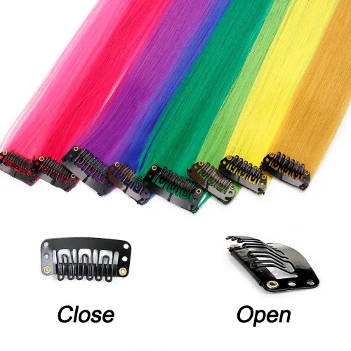 Miniatura 5 de 26 extensiones de cabello con clip de colores para niñas, extensiones de cabello arcoíris multicolor con reflejos instantáneos, piezas de cabello