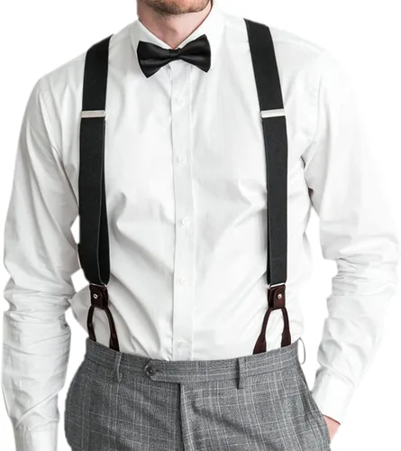 Miniatura 5 de AWAYTR Tirantes de botón marrón para hombre, tirantes elásticos ajustables en forma de Y