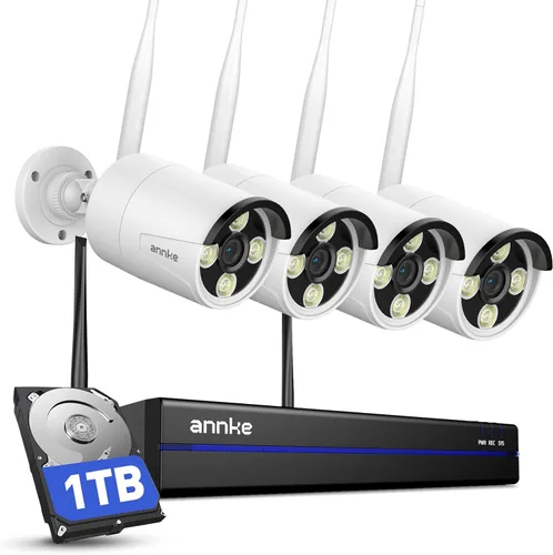 ANNKE Sistema de cámara de seguridad inalámbrica de 16 canales 4K, NVR 4K ampliable con 4 cámaras exteriores de 8MP, HDD de 2TB, WiFi de doble