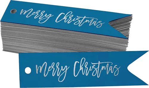 Miniatura 58 de Etiquetas de papel colgantes con texto en inglés "Merry Christmas", 50 unidades Blanco