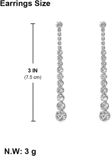 Miniatura 5 de Silver Long Crystal Line Teardrop Earrings Rhinestone Statement Chain Dangle Earrings for Women Bridal Wedding Party