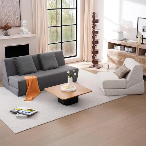 Miniatura 5 de Sofá cama plegable, silla convertible con almohadas, espuma viscoelástica de alto soporte y tela de pana suave, cómodo sofá cama de dos plazas