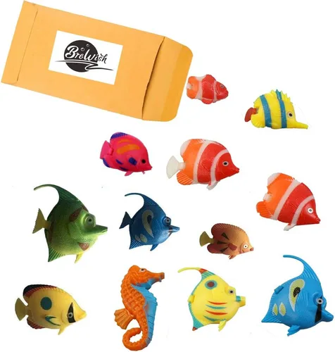 Brewish Peces de plástico artificiales realistas para decoraciones de tanques de acuario | Juguete de peces flotantes móviles con patrón aleatorio