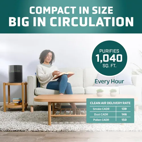 Miniatura 4 de GermGuardian Airsafe+ Purificador de aire HEPA para el hogar, habitaciones grandes de hasta 1043 pies cuadrados con filtro de aire HEPA, luz UV-C