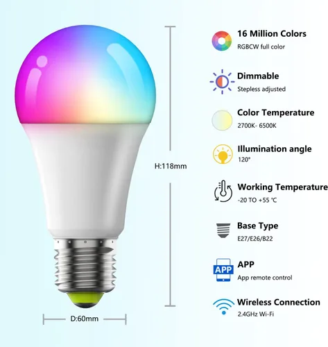 Miniatura 3 de Bombillas inteligentes, bombilla LED regulable que cambia a todo color, compatible con Alexa y Google Assistant, certificado UL FCC, WiFi de 2.4