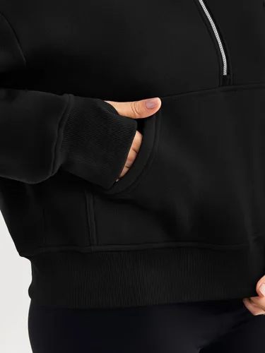 Miniatura 4 de Trendy Queen Sudaderas con capucha para mujer, con cremallera de un cuarto, sudaderas de gran tamaño, media cremallera con bolsillos, ropa de otoño