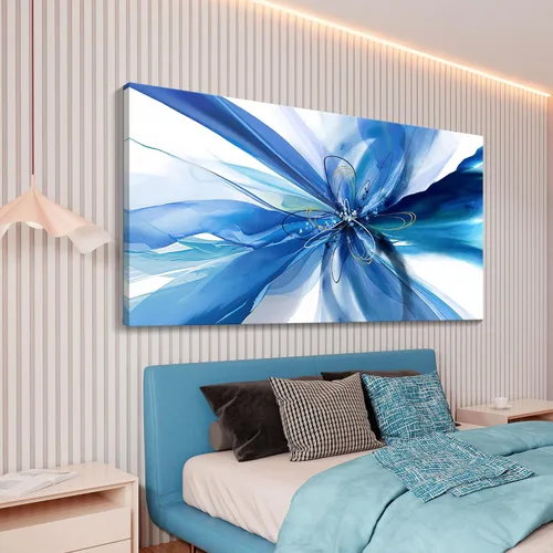 Miniatura 3 de HKDGOKA Lienzo grande para pared, diseño abstracto azul y blanco, con diseño de flores degradadas, pinturas modernas, listas para colgar, sala