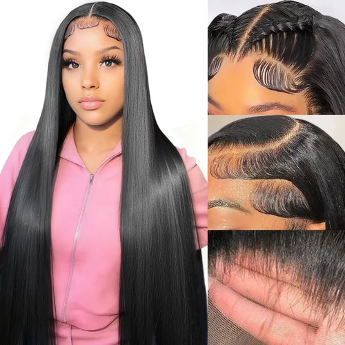 Miniatura 9 de Pelucas de cabello humano lacio prearrancado de 13 x 6 pulgadas, pelucas de cabello humano de densidad 200 HD transparente con encaje frontal