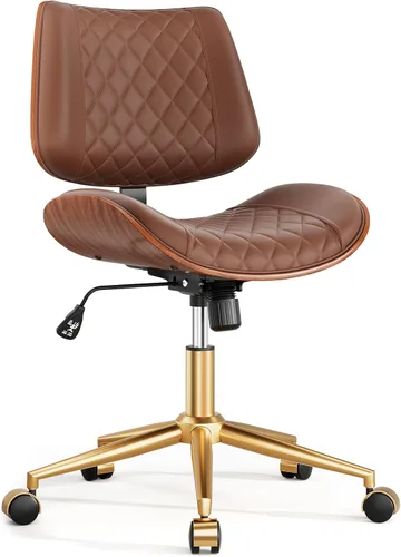Miniatura 14 de Silla de escritorio de oficina en casa con ruedas giratorias, moderna silla de oficina sin brazos de piel sintética, pequeña silla de computadora