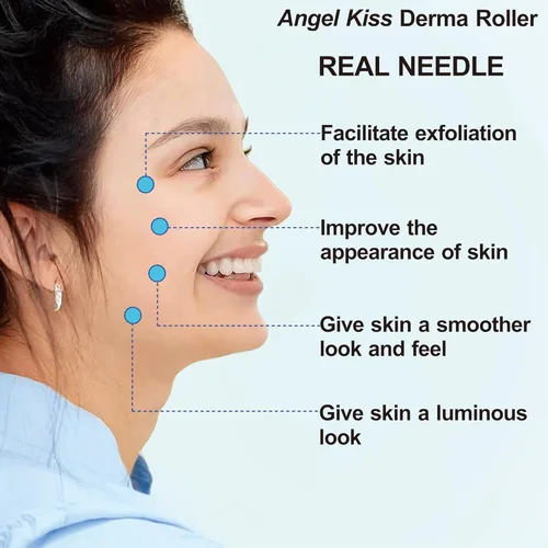 Miniatura 4 de Angel Kiss Real Needles - Rodillo Derma para rostro, cuerpo y cuero cabelludo, 192 microagujas individuales de acero inoxidable de 0.012 in, rodillo