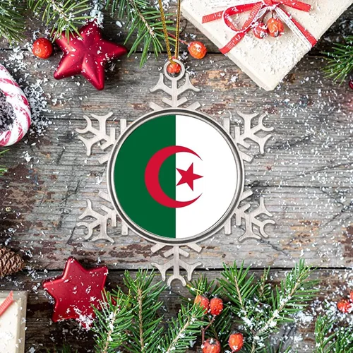 Miniatura 6 de Adorno de decoración de árbol de Argelia, bandera de Argelia, novedad de metal, copo de nieve, adorno de Navidad, bandera nacional, recuerdo