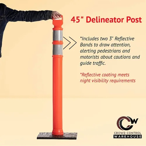 Miniatura 4 de Trafford Industrial - Paquete de 6 postes de delineador de 45 pulgadas, collares reflectantes de 3 pulgadas, base de goma de 10 libras