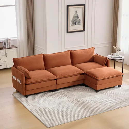 Miniatura 13 de Eafurn Sofá modular simétrico en forma de U con diván doble, moderno sofá esquinero tapizado de pana de gran tamaño, asiento profundo, cómodo sofá