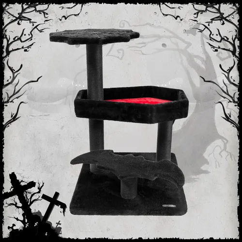 Miniatura 6 de KAMABOKO Árbol gótico para gatos, torre negra para gatos de 30.3 pulgadas con cama de ataúd, condominio para gatos con postes rascadores de sisal