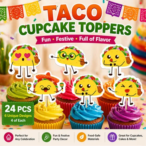 Miniatura 6 de 24 piezas de decoración de cupcakes para fiesta de tacos, decoración de fiesta mexicana, baby showers, suministros de decoración de cumpleaños