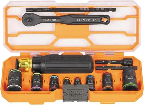 Miniatura 15 de Klein Tools 32910 Destornillador de Impacto, Juego de Dados de Impacto SAE 7 en 1 con Mango, Dado Giratorio con Tamaños de Destornillador de Tuerca