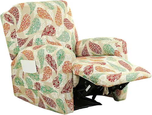 Miniatura 27 de NILUOH Funda para sillón reclinable, 4 piezas, elástica, estampada, con bolsillo lateral, funda para sofá reclinable, antideslizante, ajustable, 16