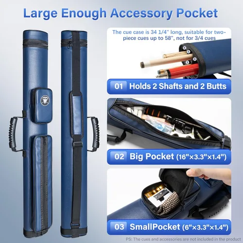 Miniatura 4 de Estuche para taco de piscina Adhafera, estuche duro 2 X 2 para palo de billar, hecho de accesorios de billar de cuero sintético Azul
