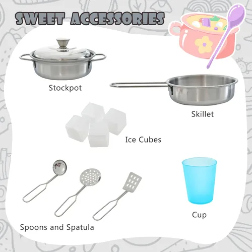 Miniatura 4 de Costzon Juego de Cocina para Niños, Set de Juguetes de Cocina de Madera de Simulación con Sonido Realista, Pizarra Grande, Teléfono, Microondas, gris