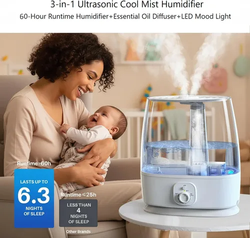 Miniatura 2 de Humidificador de 6 L para el dormitorio del hogar, perfecto para habitaciones grandes de 500 pies cuadrados, tiempo de funcionamiento de 60 horas