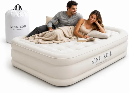 Miniatura 10 de King Koil - Colchón de aire de tamaño individual con almohada de lujo y bomba de alta velocidad incorporada para camping, hogar y huéspedes - Cama