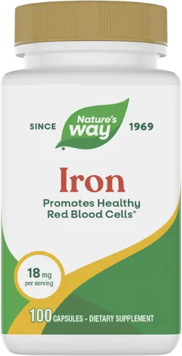 Nature's Way Hierro, promueve glóbulos rojos saludables*, 18 mg de gluconato de hierro por porción, sin gluten, 100 cápsulas (el embalaje puede