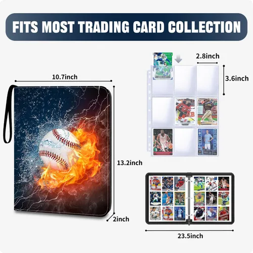 Miniatura 2 de Carpeta de tarjetas de béisbol de 9 bolsillos, capacidad para 900 tarjetas con 50 fundas extraíbles, álbum de tarjetas deportivas y coleccionables