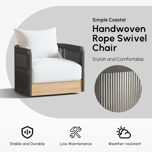 Miniatura 3 de homary Silla giratoria de ratán para patio, muebles de mimbre para exteriores con cojín grueso a prueba de lluvia y marco de aluminio para jardín