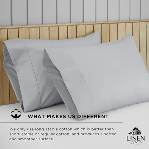 Miniatura 3 de Linen Home Juego de fundas de almohada King de 500 hilos, fundas de almohada 100 % algodón de fibra larga, juego de 2 fundas de almohada de satén