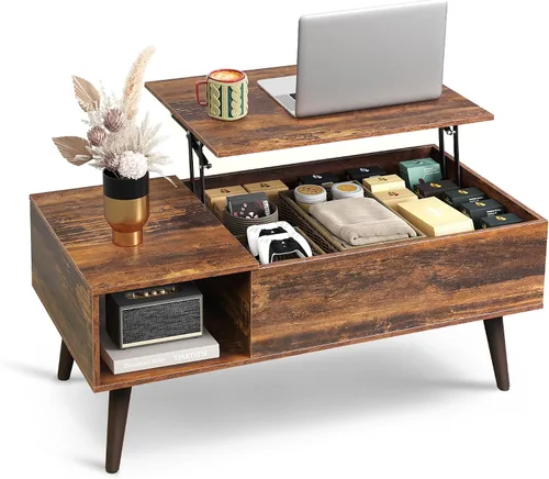 Miniatura 12 de WLIVE Mesa de Centro para Sala de Estar, Mesa de Centro Pequeña con Almacenamiento, Mesa Central de Comedor de Madera Moderna con Tapa Elevable
