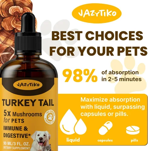 Miniatura 7 de Seta cola de pavo para perros - Absorción más rápida 2000mg de seta cola de pavo para inmunidad y digestión, articulaciones, energía, 5 veces más