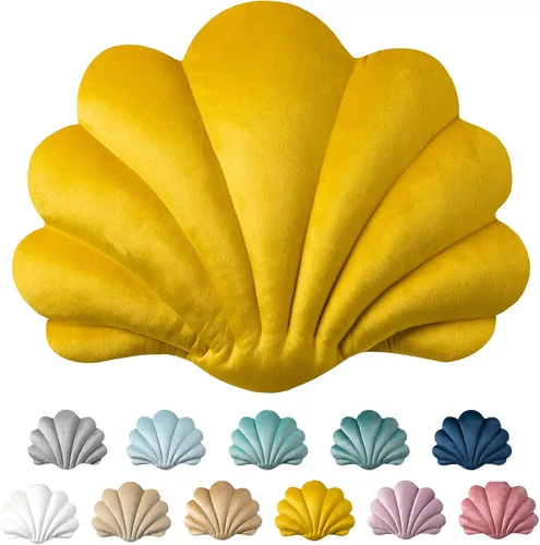 Miniatura 11 de Ashler - Almohadas 3D con forma de concha, cojín de terciopelo suave incluido para sofá, cama, sala de estar, paquete de 1, azul claro, 14 x 11