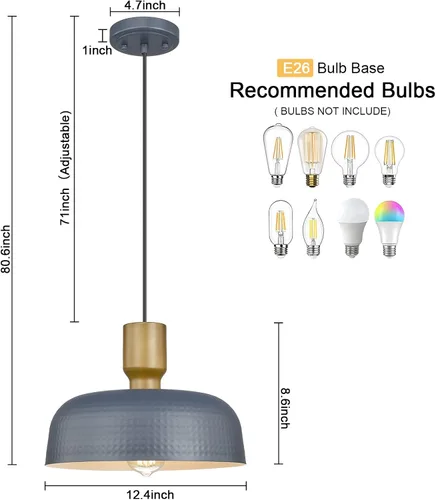 Miniatura 4 de Luces Colgantes de Estilo Rústico, Lámparas Colgantes Ajustables con Pantalla de Metal Martillado, Iluminación Colgante de 12.4 Pulgadas para Isla