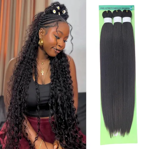Miniatura 62 de Pelo corto negro trenzado preestirado de 14 pulgadas para trenzas sin nudos, pelo sintético 1B trenzado para trenzas Bob Box