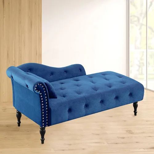 Miniatura 3 de Holaki Tumbona de terciopelo, tumbona decorativa para interiores con almohada, sillón con botón copetudo con brazo derecho con ribete de cabeza